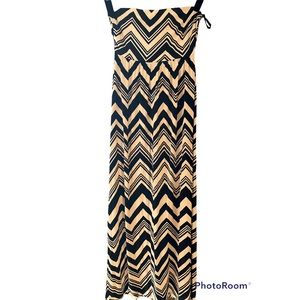 Boutique tan and black strapless dress